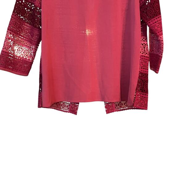 Misook Petite Small Crocheted 3/4 Sleeve Pink Blazer Jacket Topper - Picture 7 of 11